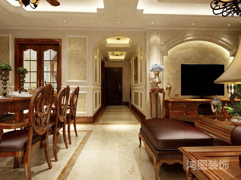 【中铁逸都】美式古典风格装修效果图