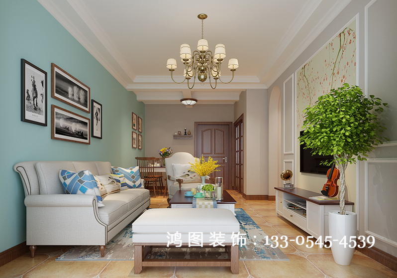 鸿图装饰——翡翠明珠小清新美式风格装修案例