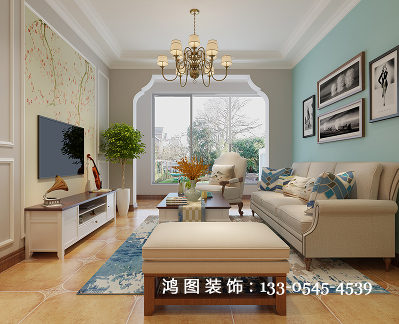鸿图装饰——翡翠明珠小清新美式风格装修案例