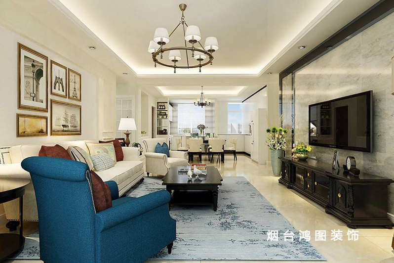 烟台家装案例—鸿图装饰打造德尚世家现代美式风格