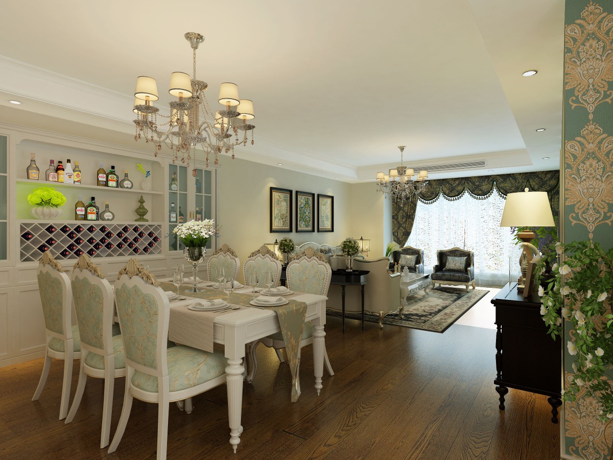 餐厅作为主人用餐区、利用灯光营造出安逸的用餐环境与客厅融为一体。			
