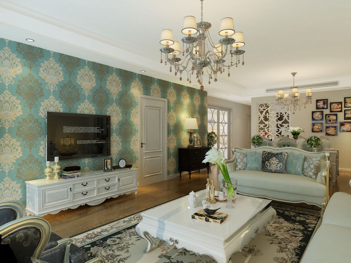 整体的壁纸纸造型与沙发背景遥相呼应。		
