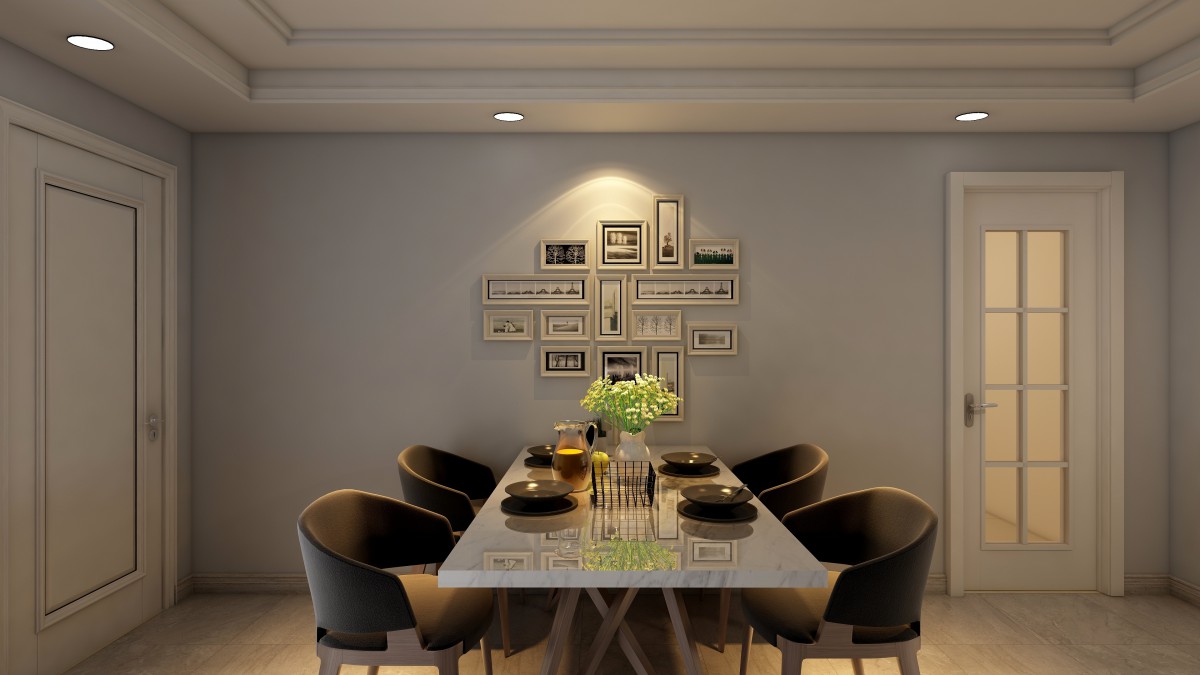 一张朴素的餐桌加以挂画的点缀使整个餐厅空间变得生动起来。			
