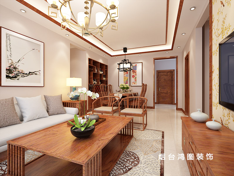 天颐郦城117平米中式风格装修效果图