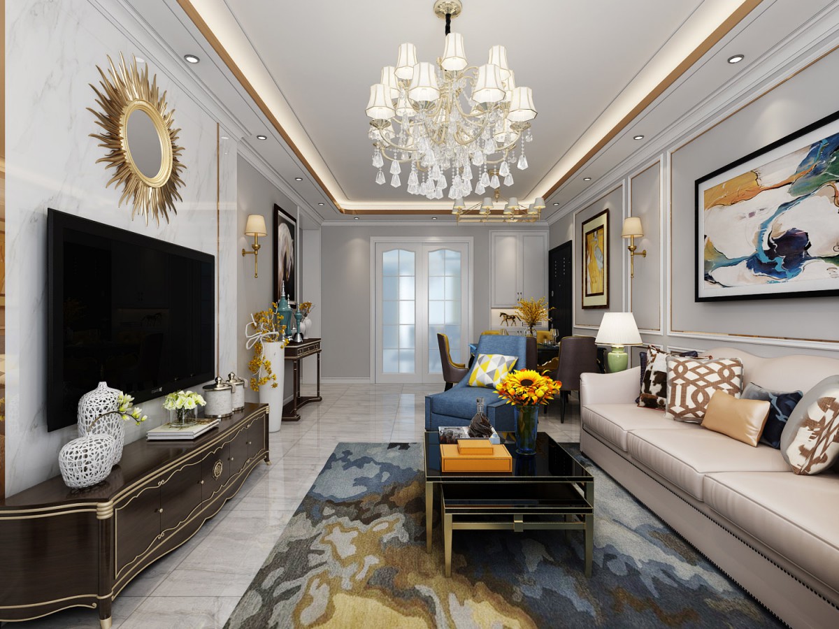 整体造型增加金属线框让空间不再单调，金色边框的材质让空间更加有质感，上档次。			
