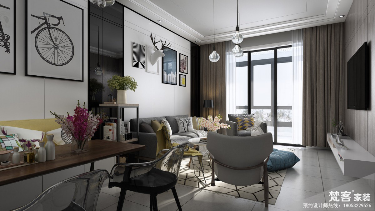 餐厅客厅整齐搭配趋近于工业风格，简单墙面的装饰，业主体现业主对于生活的追求，喜欢旅游，放荡不基爱自由。			
