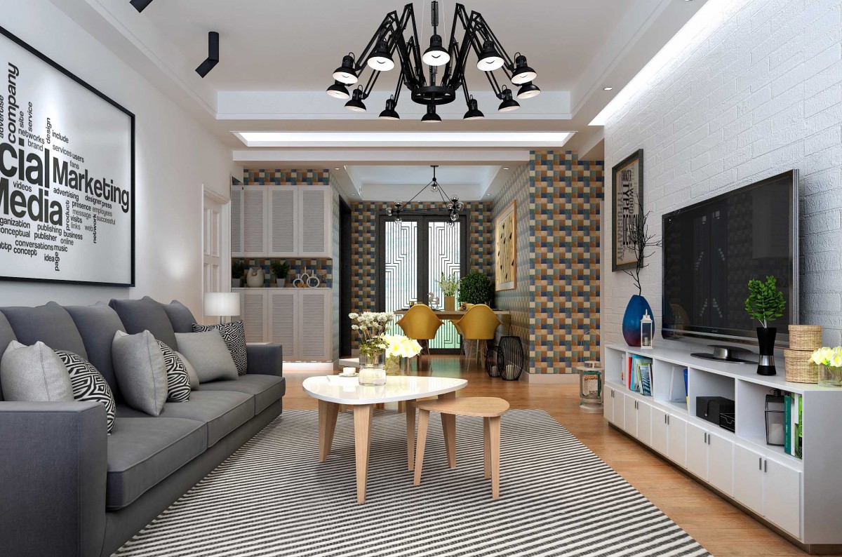 电视背景墙做的模仿砖墙的玻化砖，显得更加有设计感，暗藏的灯带增加了空间的协调感。冷暖的结合，无论是从空间上还是色彩上都比较柔和。			
