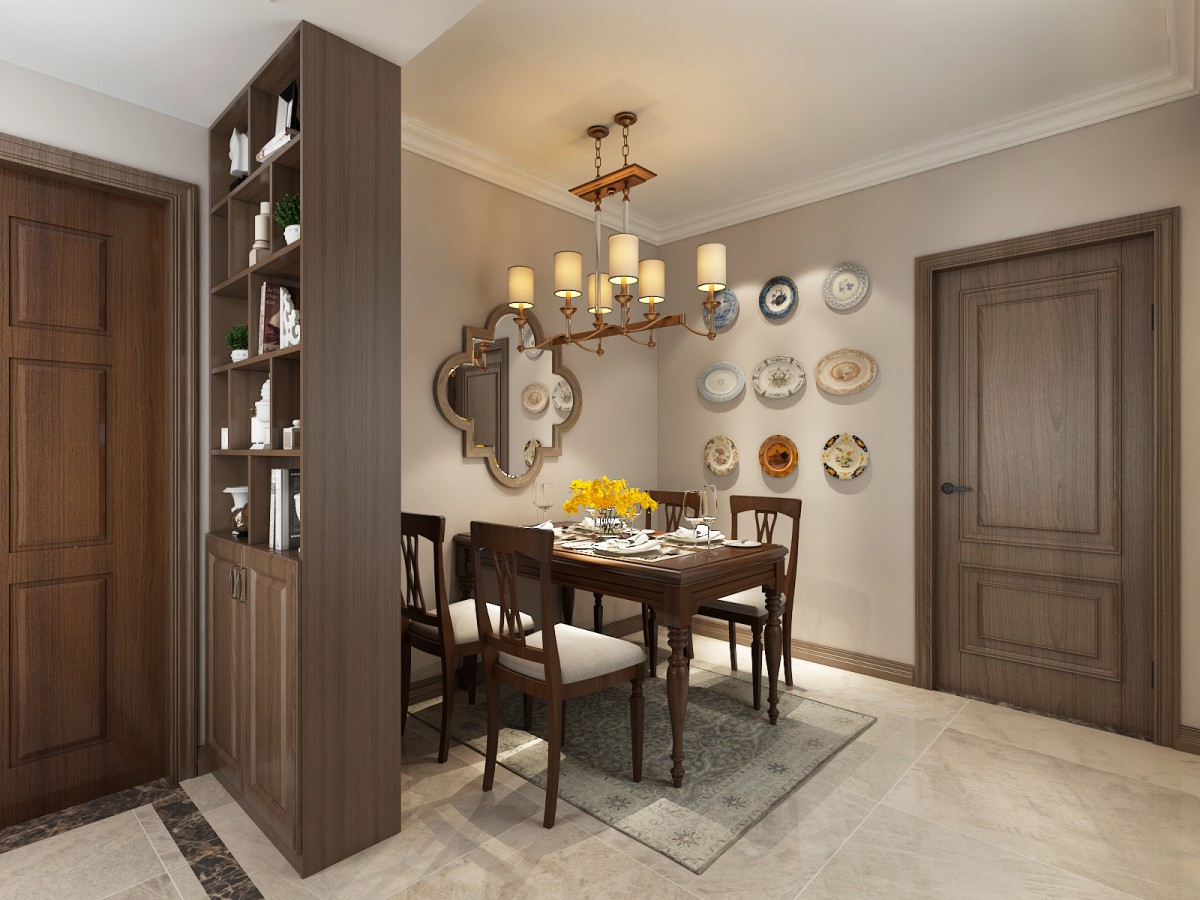 餐厅没有太多多余的修饰，墙面的造型镜面装饰，增加了空间的活泼性，还有延展空间的作用			

