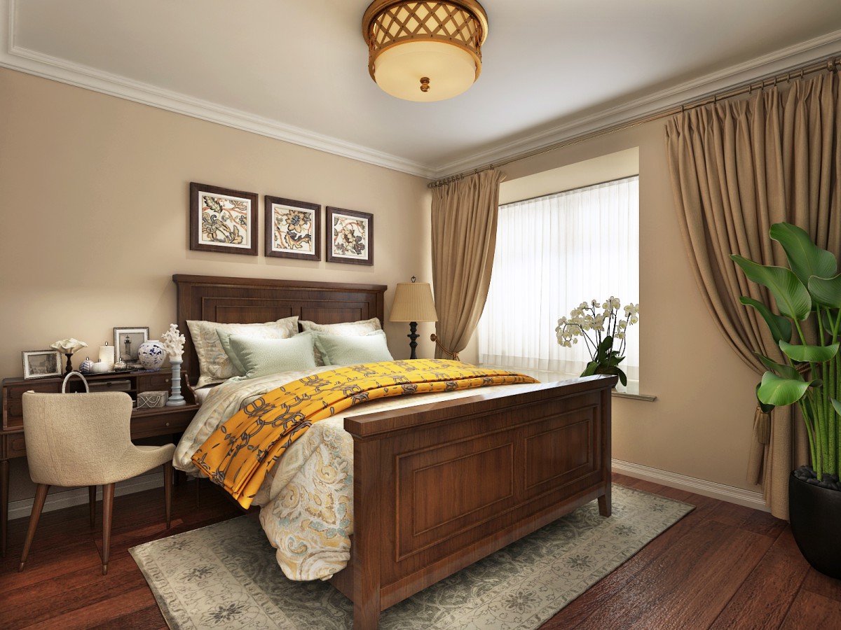 卧室空间主要以休息为主，整体颜色色系比较温馨，而且不做多余的造型，整体比较干净大气。			
