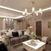 客厅天花采用的水晶吊灯，布艺白色欧式线条木质沙发，营造大气的视觉效果。电视墙采用金属条以及软包来作为背景墙，颜色为中性色。			
