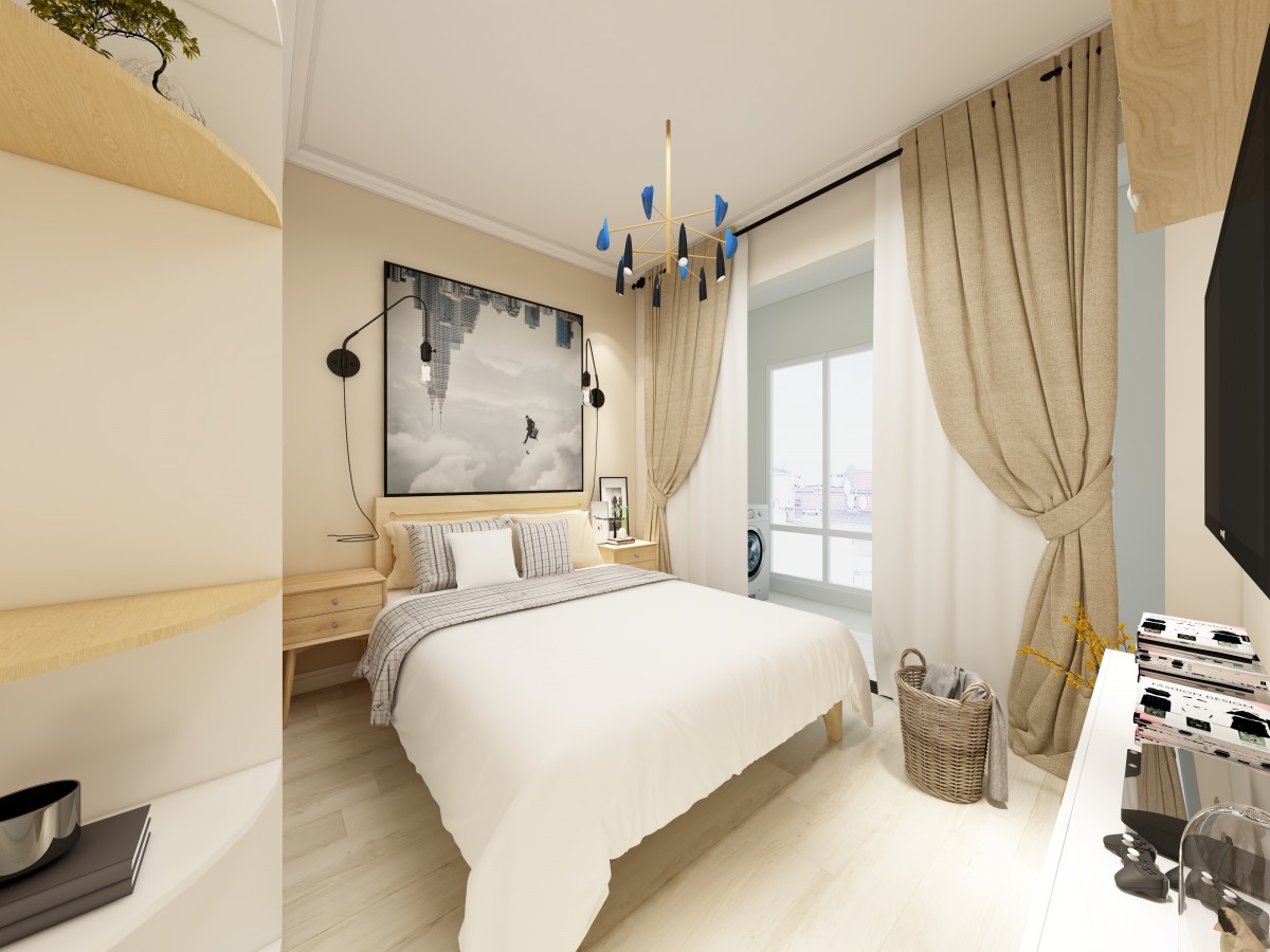 主卧室以浅奶咖作为主色调，符合年轻人的生活习惯，整体空间比较美观大方			
