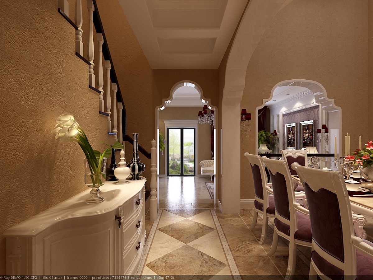 电梯到入户为业主的私人空间，以此作为玄关，眼前一亮的视觉效果，白色家具搭配金属色的中式坐墩，以及软装搭配，使得玄关充满现代感却不失中式韵味。			
