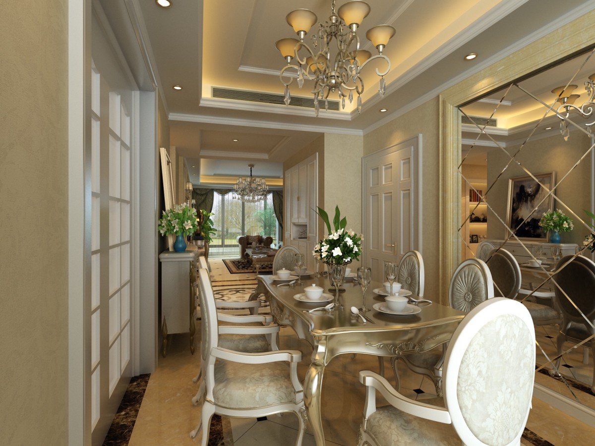 餐厅作为主人用餐区、简单的镜面背景提升整体空间感			

