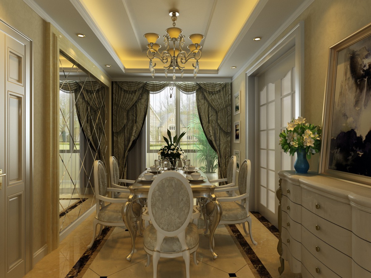 餐厅作为主人用餐区、简单的镜面背景提升整体空间感			
