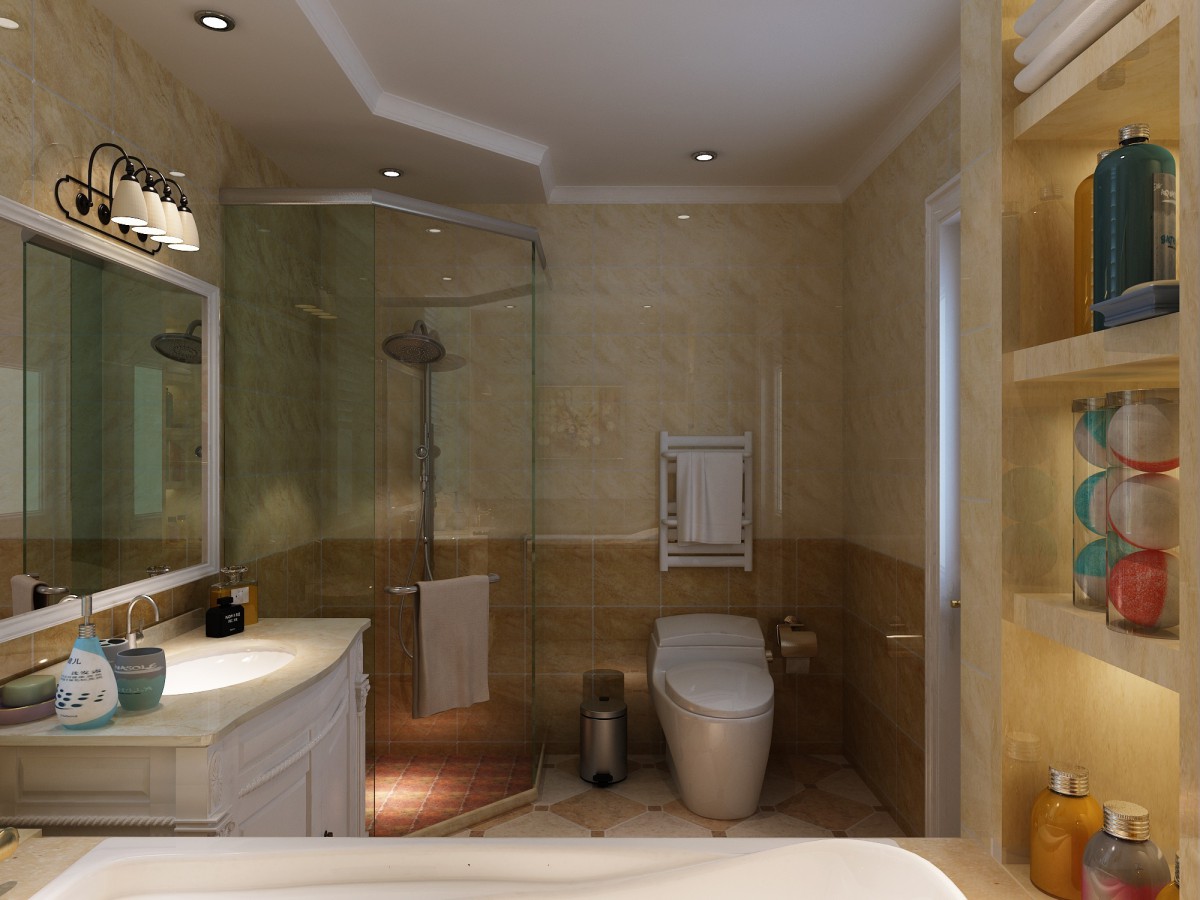 暖呢的卫生间让空间充满温馨安逸，在工作后一天的劳累得以得到释放，淋浴隔断也分割出空间布局，让卫生间更加整洁。			
