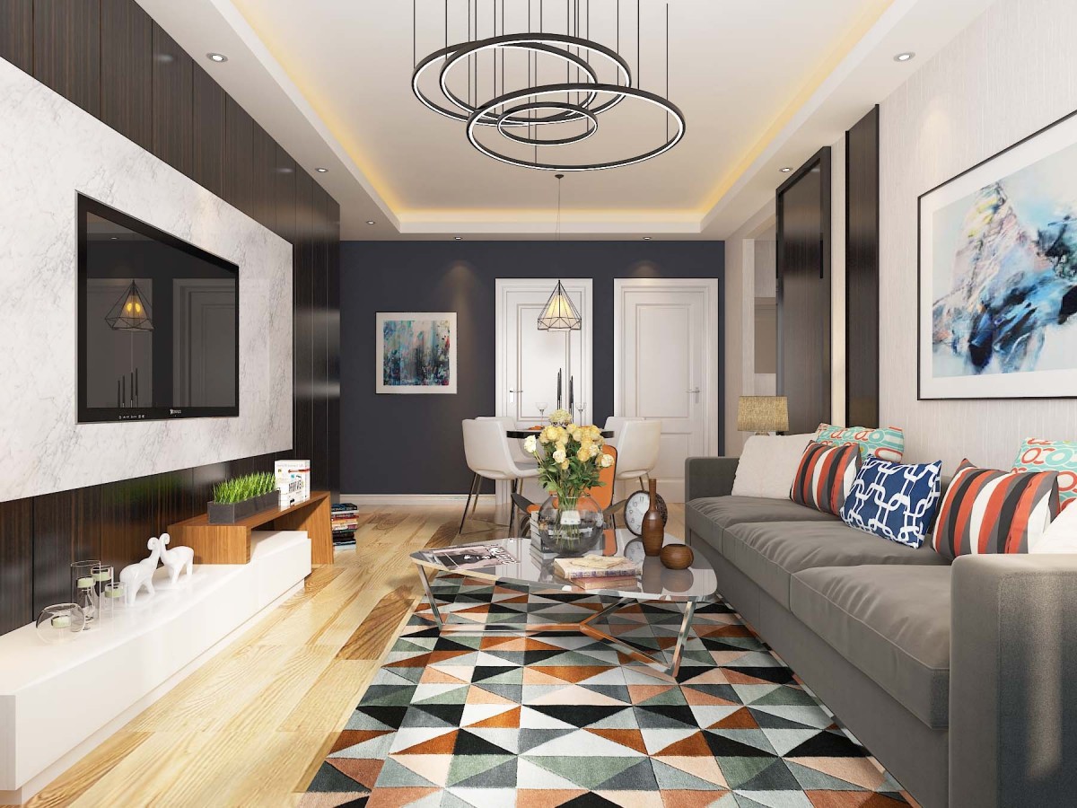 客厅作为待客区域，利用简单的线条和镜面突出简洁与利索，没有复杂的造型线来衬托都市的简练。			
