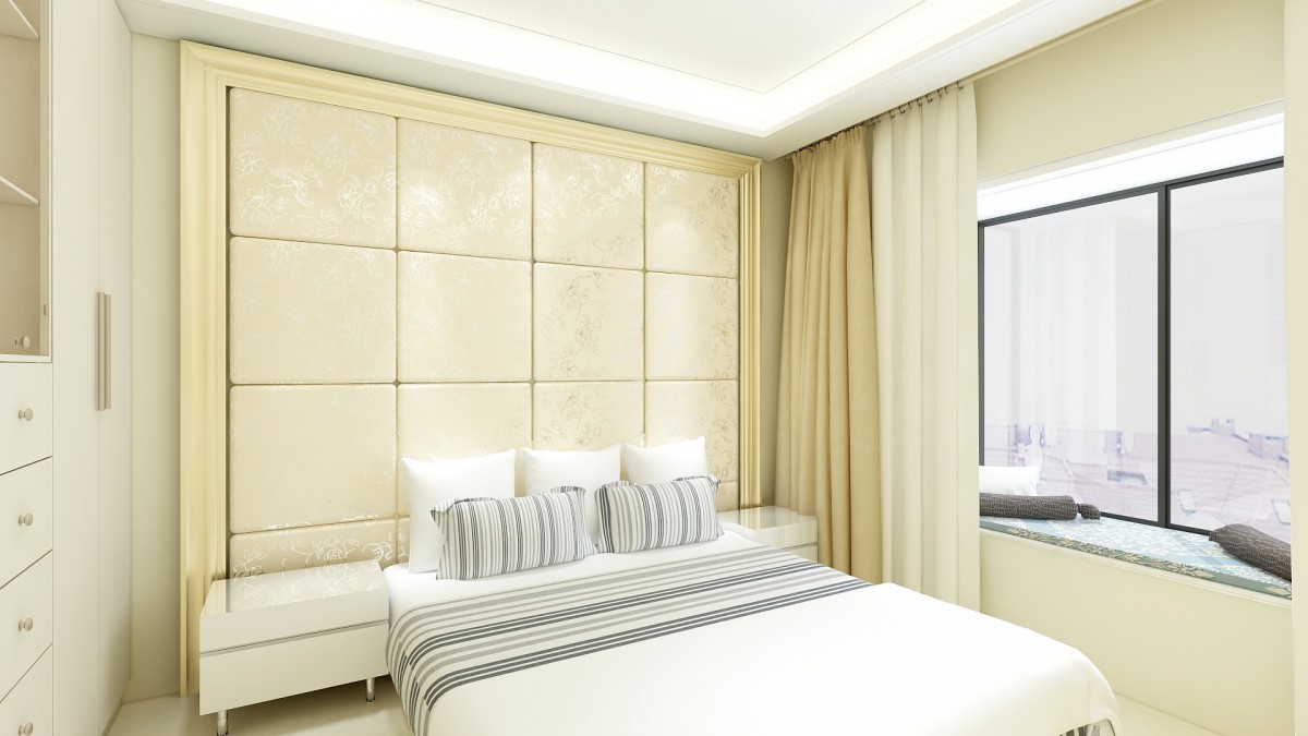 主卧清新舒适的氛围肯定离不开舒适柔软的床，再加上宽阔通透的飘窗，使得卧室空间明亮且温馨。			
