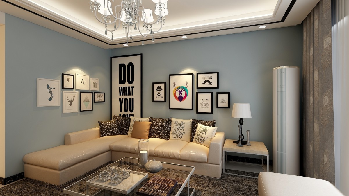 精致且通透的客厅，哑光蓝色的色调，白色的吊顶，两种对比明显的色调碰撞在一起却没有突兀的感觉， 清新自然的装饰挂画，让客厅充满文雅的色彩。			
