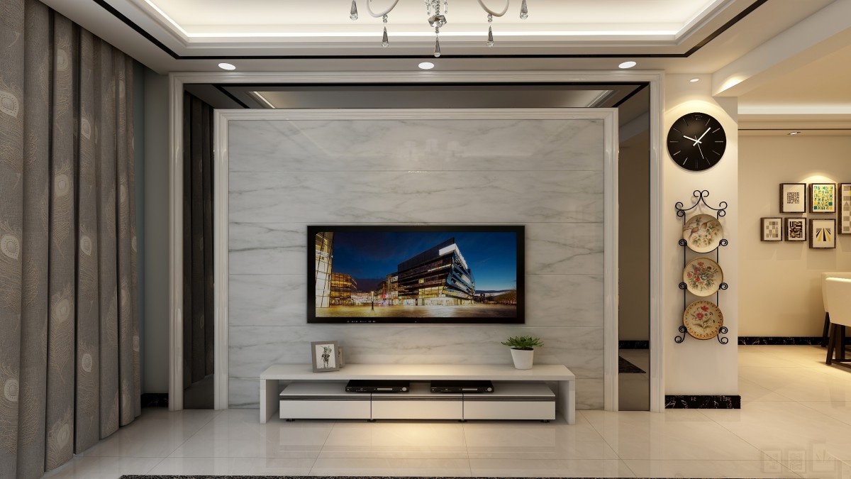 黑色镜面的边框加上大理石的背景墙，不但增添了客厅的光亮，又完美的和周边的色彩融合到了一起			
