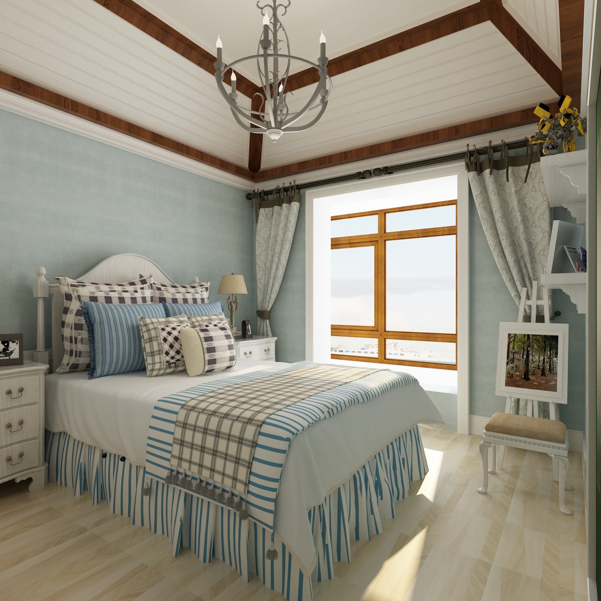 客户的要求要做地中海，鉴于全屋大体都为美式，所以选择了浅蓝色来作为主色调，整体搭配完之后也是让人眼前一亮，地中海的小清新。			
