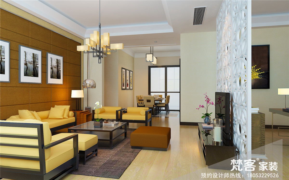 精致且通透的客厅，多种色彩的搭配给人一种充满活力的感觉，简单的吊顶起到了点缀的作用。			
