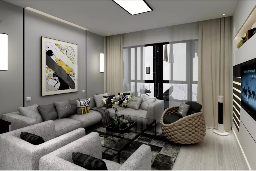 精致且通透的客厅，处子般高冷的灰色色调，素雅柔软的沙发， 冷色灯光的照射，让客厅充满一种高冷却温馨的色彩感觉。			
