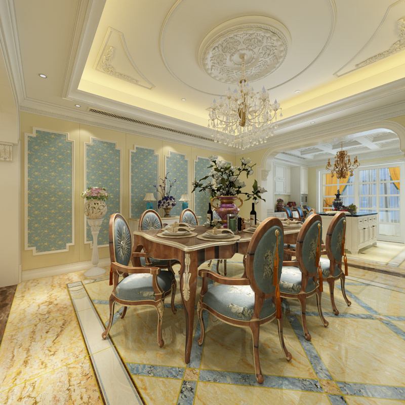 它在形式上以浪漫主义为基础，装修材料常用大理石、多彩的织物、精美的地毯，精致的法国壁挂，整个风格豪华、富丽，充满强烈的动感效果。			
