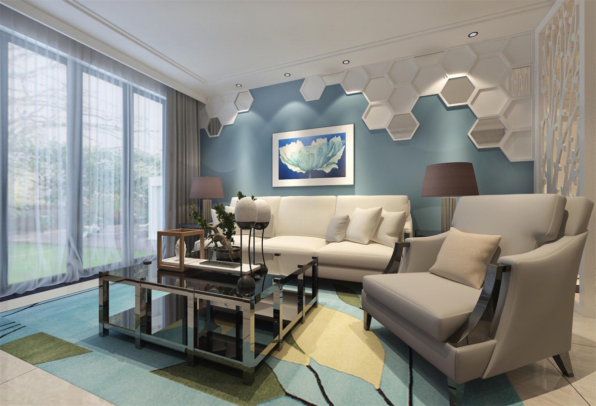 客厅部分留白给人们瞎想的空间、加上多边形的组合使整体空间变得有立体感。			
