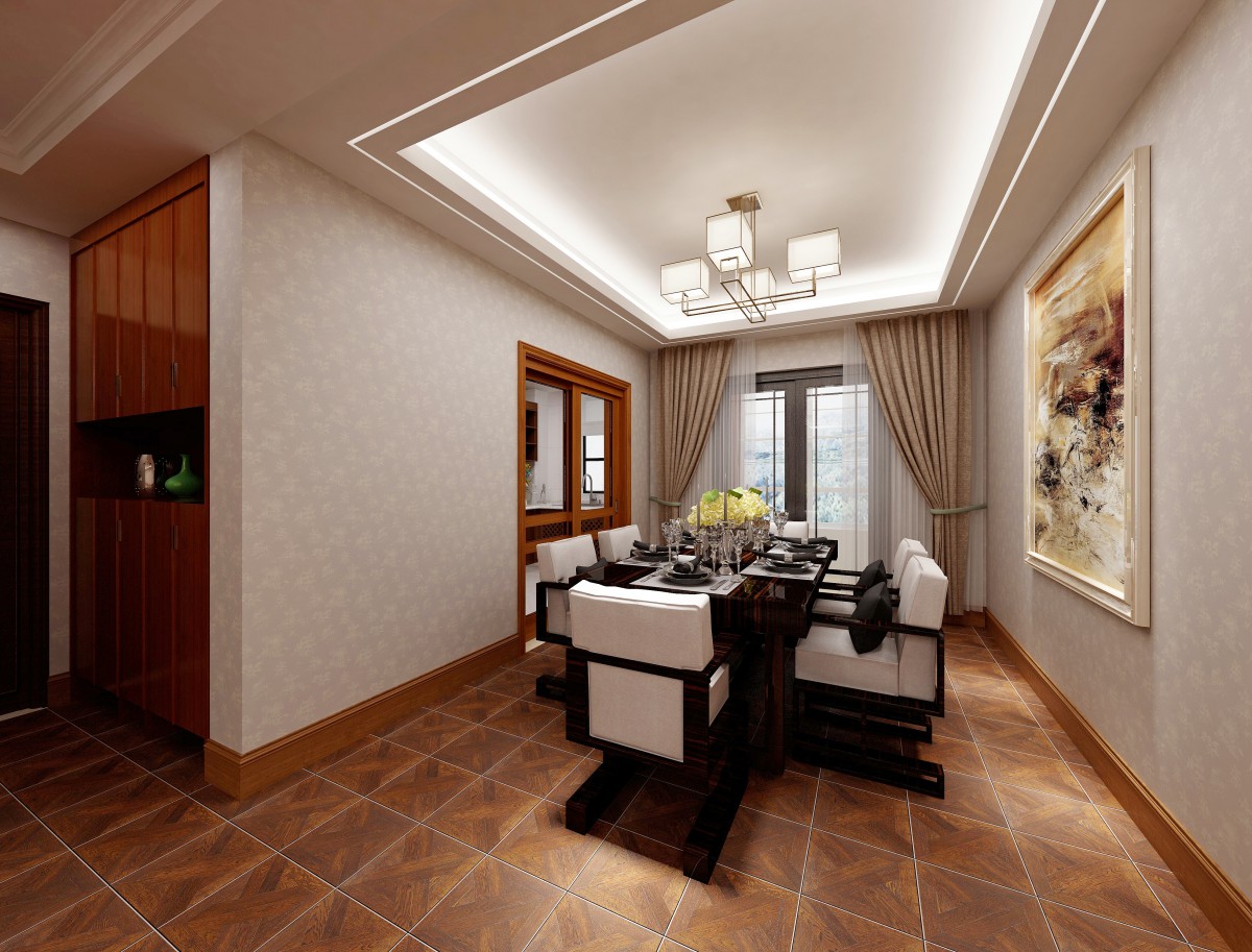 纹石纹路的大理石与胡桃木花格搭配既有中式风格韵味又不失现代感。			
