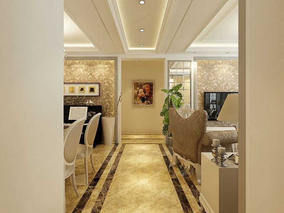 走廊地面顶面的造型以及划分搭配和谐相互对应			
