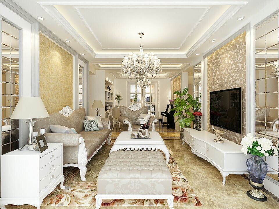 客厅的风格颜色搭配根据客户的喜好搭配整体的暖色，地面简洁的造型以及顶面上的造型起到划分空间的作用			
