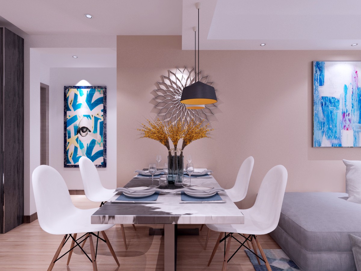 餐厅作为主人用餐区、通过吊顶、装饰挂画、来体现主人对生活品质的追求。			
