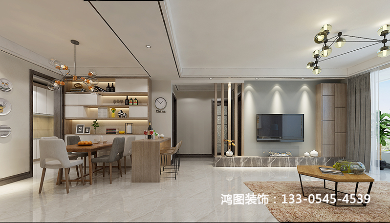 鸿图装饰学府小区145平米现代简约风格装修效果图