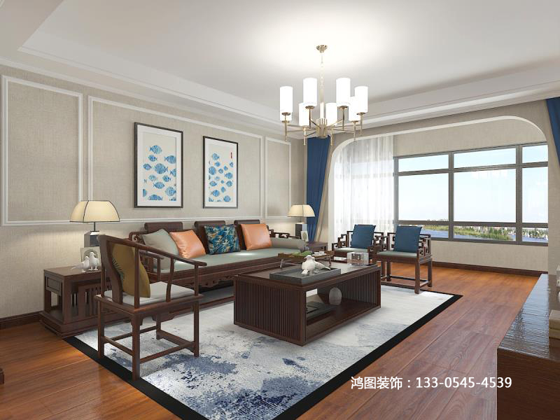 海天雅筑新中式风格装修案例——鸿图装饰