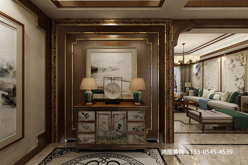 烟台装饰公司案例—明珠山庄150平米中式设计效果图