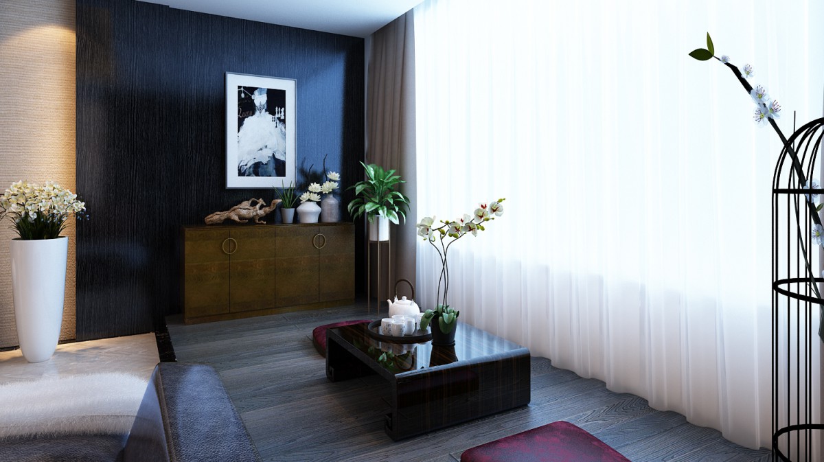 深邃的空间搭配绿植，使人不自住的平静下来，让人感觉到茶韵茗香。