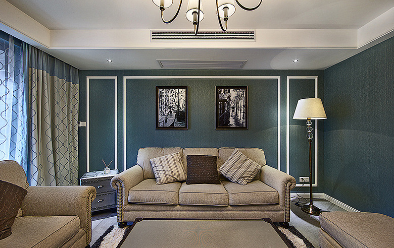 烟台室内装修案例：复古绿打造的经典美式之家 
