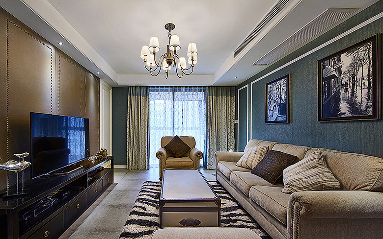 烟台室内装修案例：复古绿打造的经典美式之家 