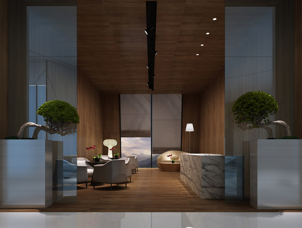 这是一个肩负双重功能的体验空间，即是温泉酒店建成前的一个体验馆，也要包括温泉地块内商业别墅的一个楼盘介绍。