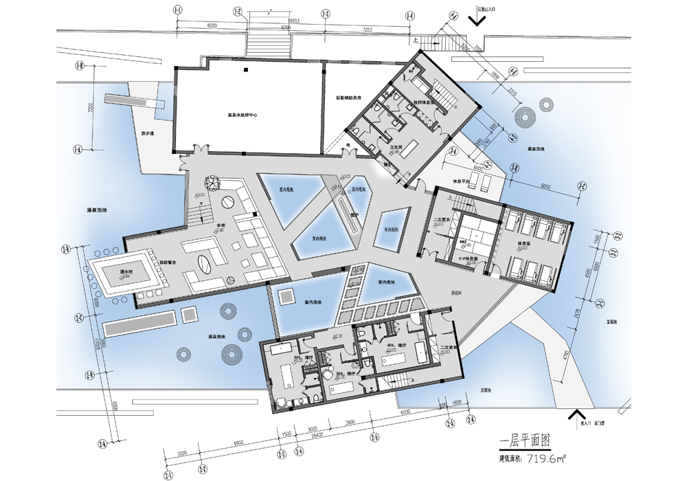 这是一个肩负双重功能的体验空间，即是温泉酒店建成前的一个体验馆，也要包括温泉地块内商业别墅的一个楼盘介绍。