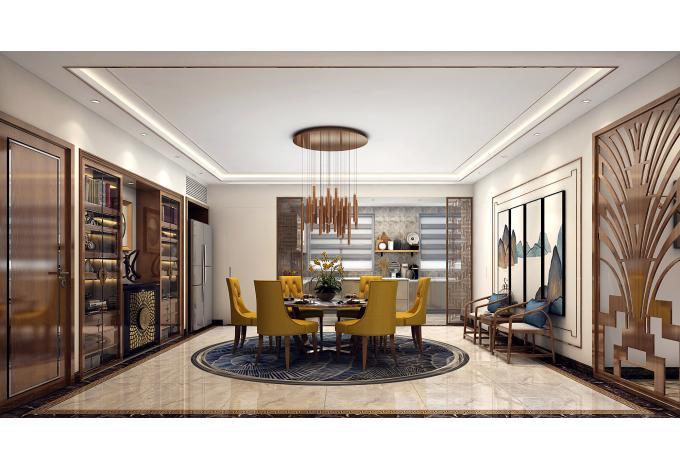 新中式风格的装修在线条上十分流畅，由于简化了传统中式风格的韵味，一些过于繁复的东西被简化掉，但保留了中心元素，如一些中式的装饰画。雕刻的团也十分的精细，透露着文化气息，但又十分简约。