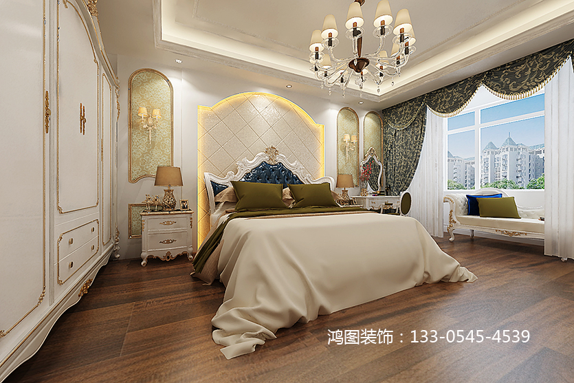 给人的感觉端庄典雅、高贵华丽，具有浓厚的文化气息。在家具选配上，一般采用宽大精美的家具，配以精致的雕刻，整体营造出一种华丽、高贵、温馨的感觉。