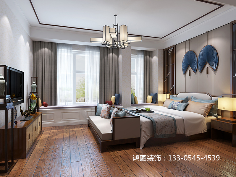 烟台装修设计案例——温泉小镇别墅 新中式风格