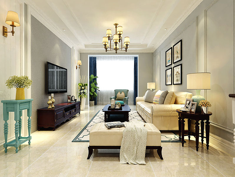 烟台室内装修效果图——华明星海湾简约美式案例