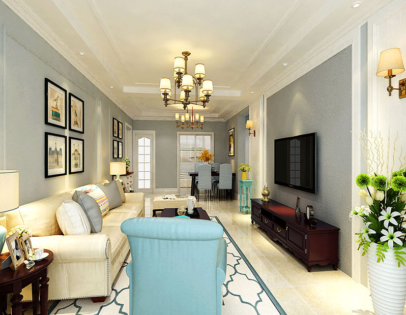 烟台室内装修效果图——华明星海湾简约美式案例