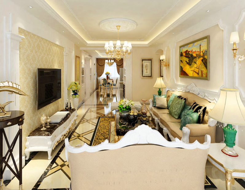 银河名都经典暖色系欧式风格——烟台鸿图装饰
