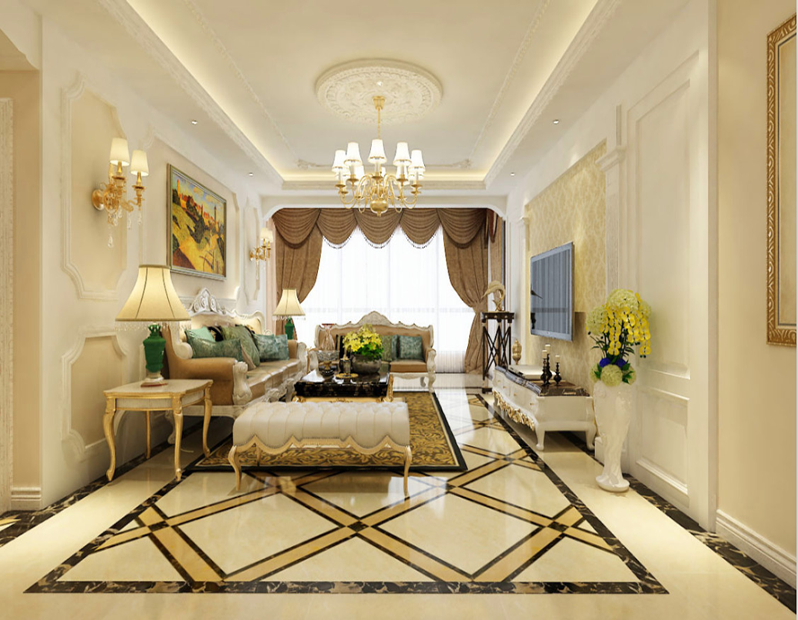 银河名都经典暖色系欧式风格——烟台鸿图装饰